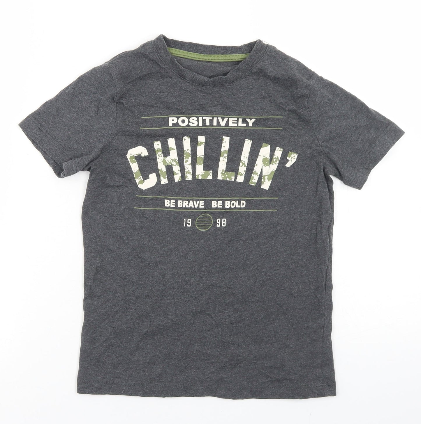 F&F Boys Grey  Cotton Basic T-Shirt Size 8-9 Years Crew Neck  - Chillin'