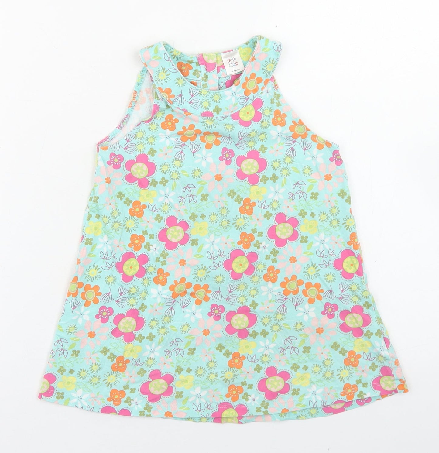 Mini Club Girls Blue Floral Cotton Basic Tank Size 3-4 Years Round Neck Button