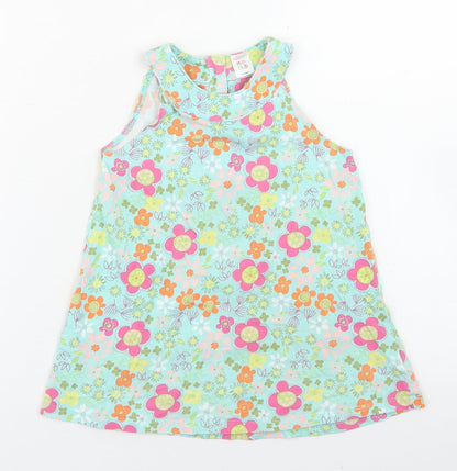 Mini Club Girls Blue Floral Cotton Basic Tank Size 3-4 Years Round Neck Button