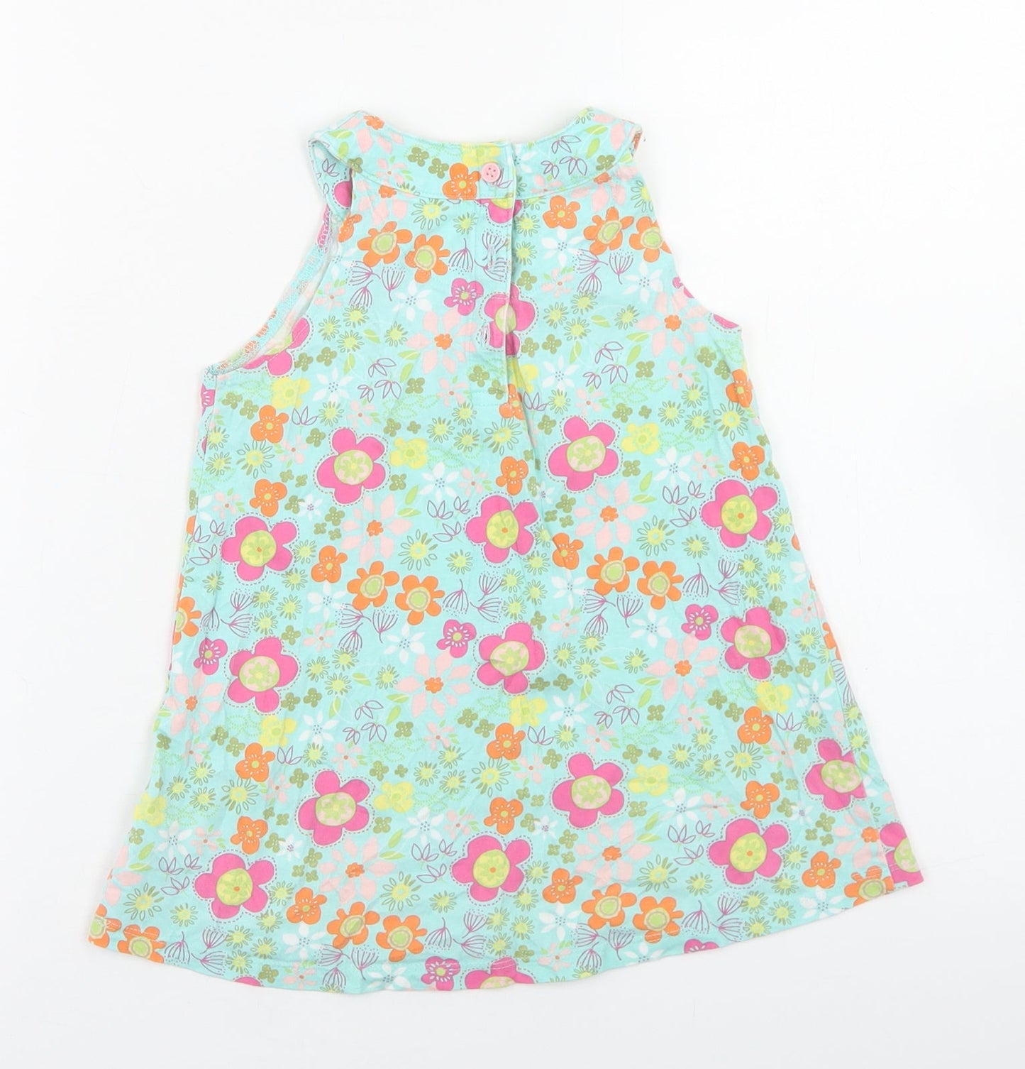 Mini Club Girls Blue Floral Cotton Basic Tank Size 3-4 Years Round Neck Button