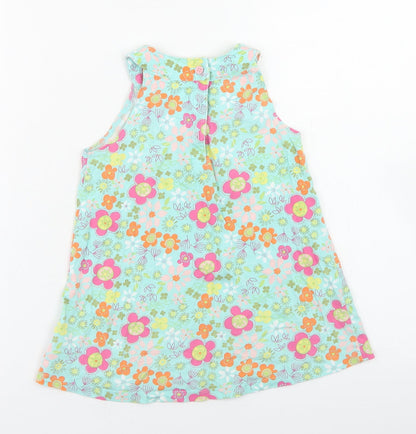 Mini Club Girls Blue Floral Cotton Basic Tank Size 3-4 Years Round Neck Button