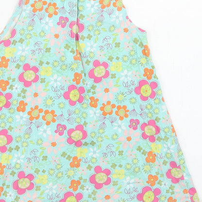 Mini Club Girls Blue Floral Cotton Basic Tank Size 3-4 Years Round Neck Button