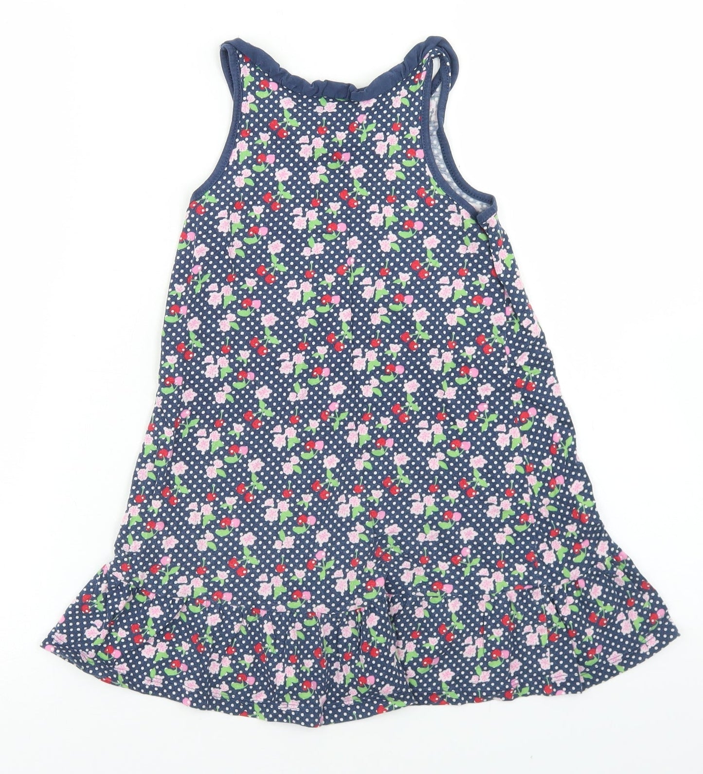 H&M Girls Blue Floral Cotton Trapeze & Swing  Size 5-6 Years  Crew Neck