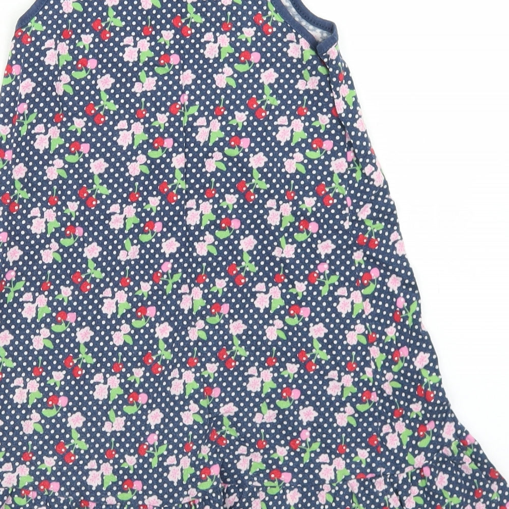 H&M Girls Blue Floral Cotton Trapeze & Swing  Size 5-6 Years  Crew Neck