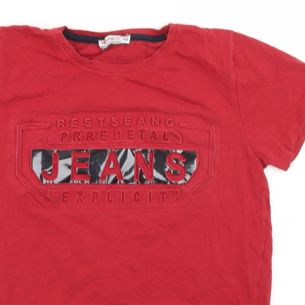 Wi&Magico Boys Red  Cotton Basic T-Shirt Size 12-13 Years Collared