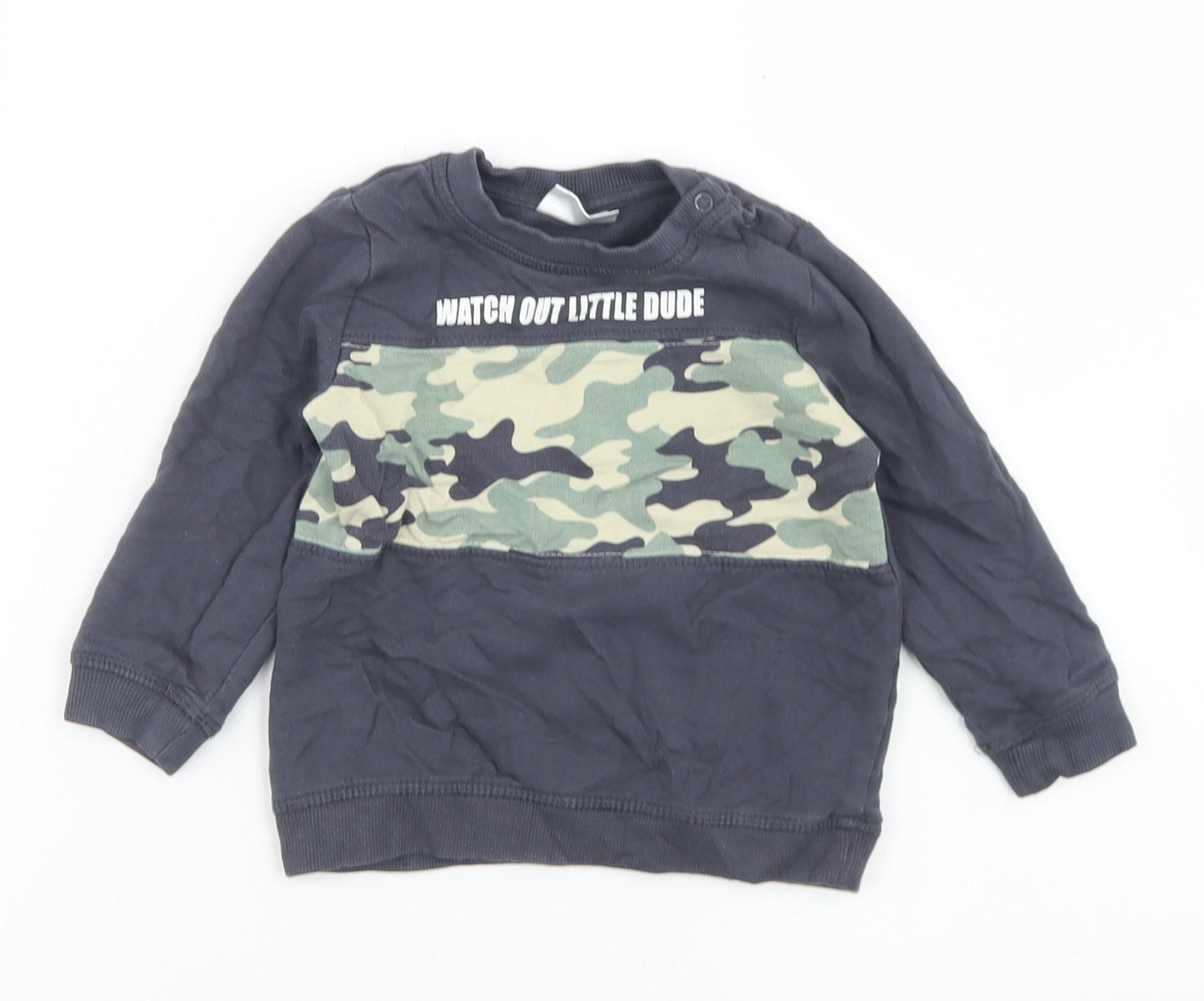 So Cute Boys Grey Camouflage Cotton Basic T-Shirt Size 18-24 Months Collared Snap