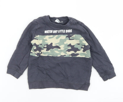 So Cute Boys Grey Camouflage Cotton Basic T-Shirt Size 18-24 Months Collared Snap
