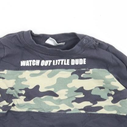 So Cute Boys Grey Camouflage Cotton Basic T-Shirt Size 18-24 Months Collared Snap