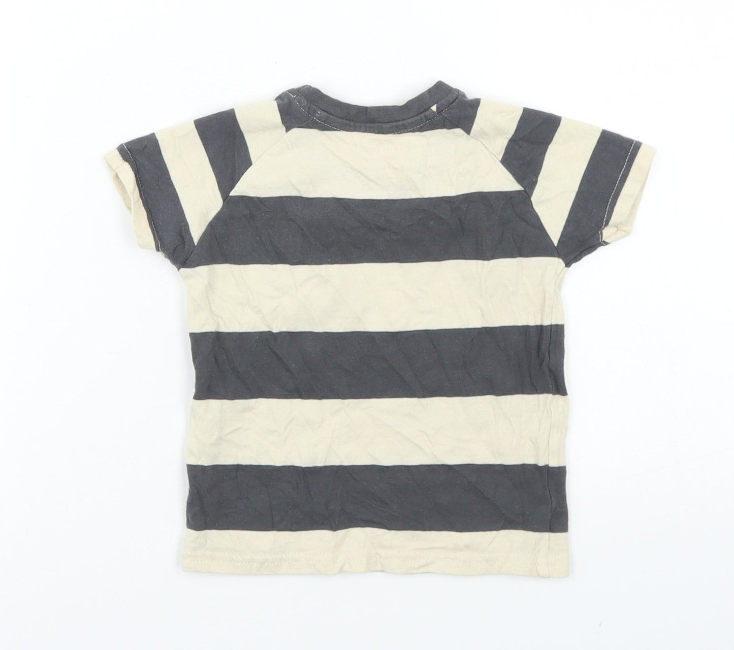 Primark Boys Beige Striped Cotton Basic T-Shirt Size 12-18 Months Crew Neck  - Chest Pocket