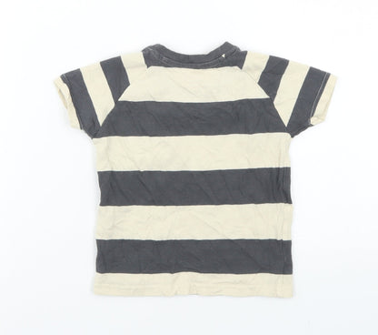 Primark Boys Beige Striped Cotton Basic T-Shirt Size 12-18 Months Crew Neck  - Chest Pocket