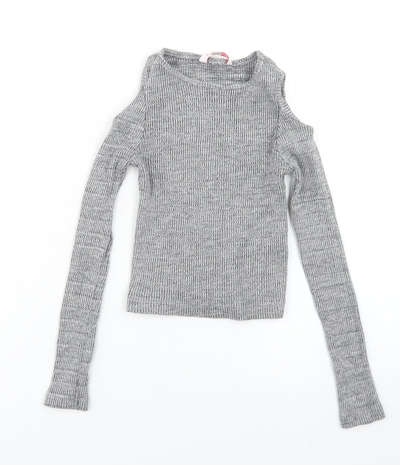 Miss E-vie Girls Grey  Cotton Cropped T-Shirt Size 7-8 Years Crew Neck  - Cold Shoulder