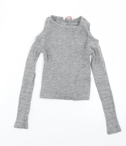 Miss E-vie Girls Grey  Cotton Cropped T-Shirt Size 7-8 Years Crew Neck  - Cold Shoulder