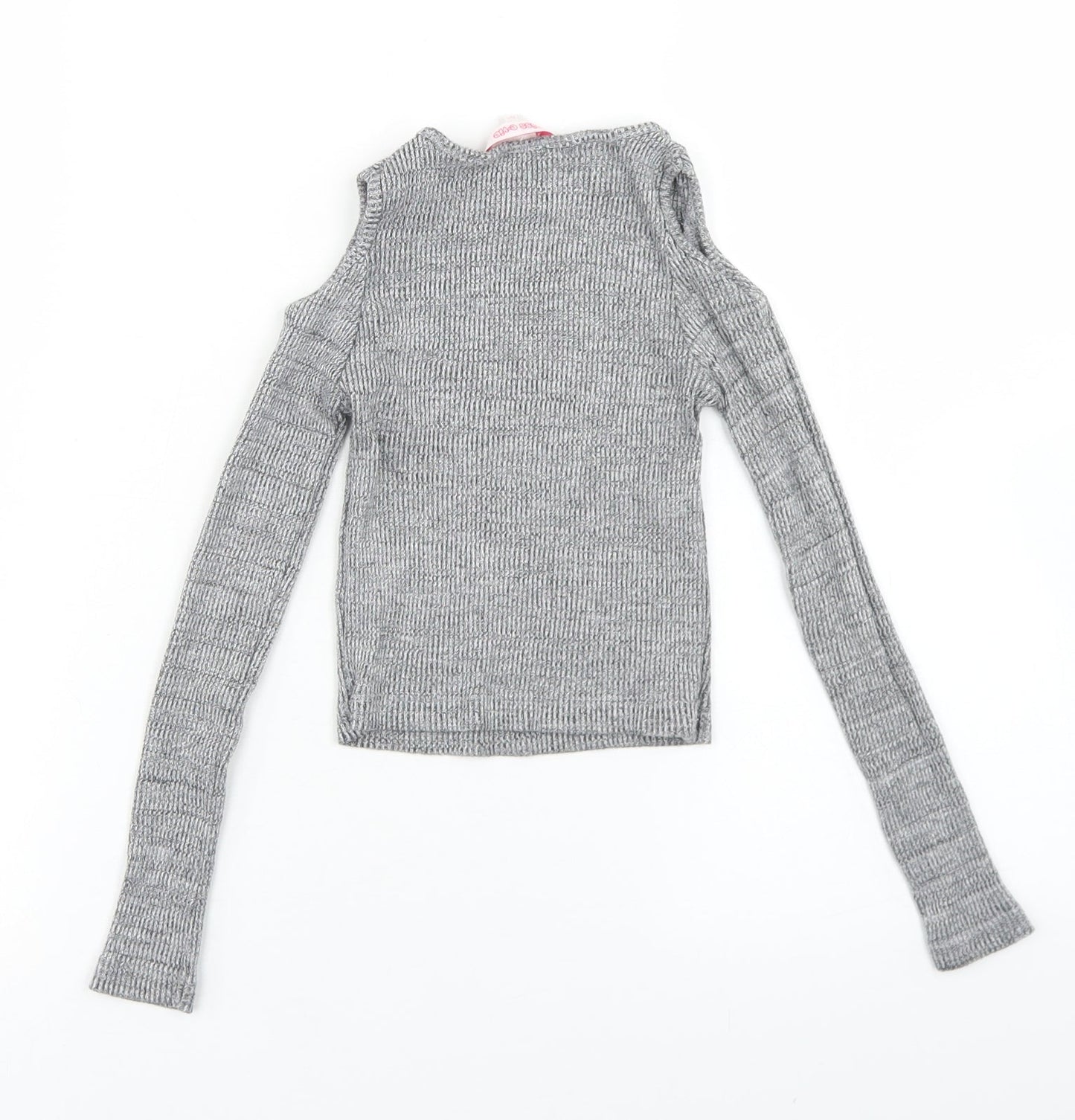 Miss E-vie Girls Grey  Cotton Cropped T-Shirt Size 7-8 Years Crew Neck  - Cold Shoulder