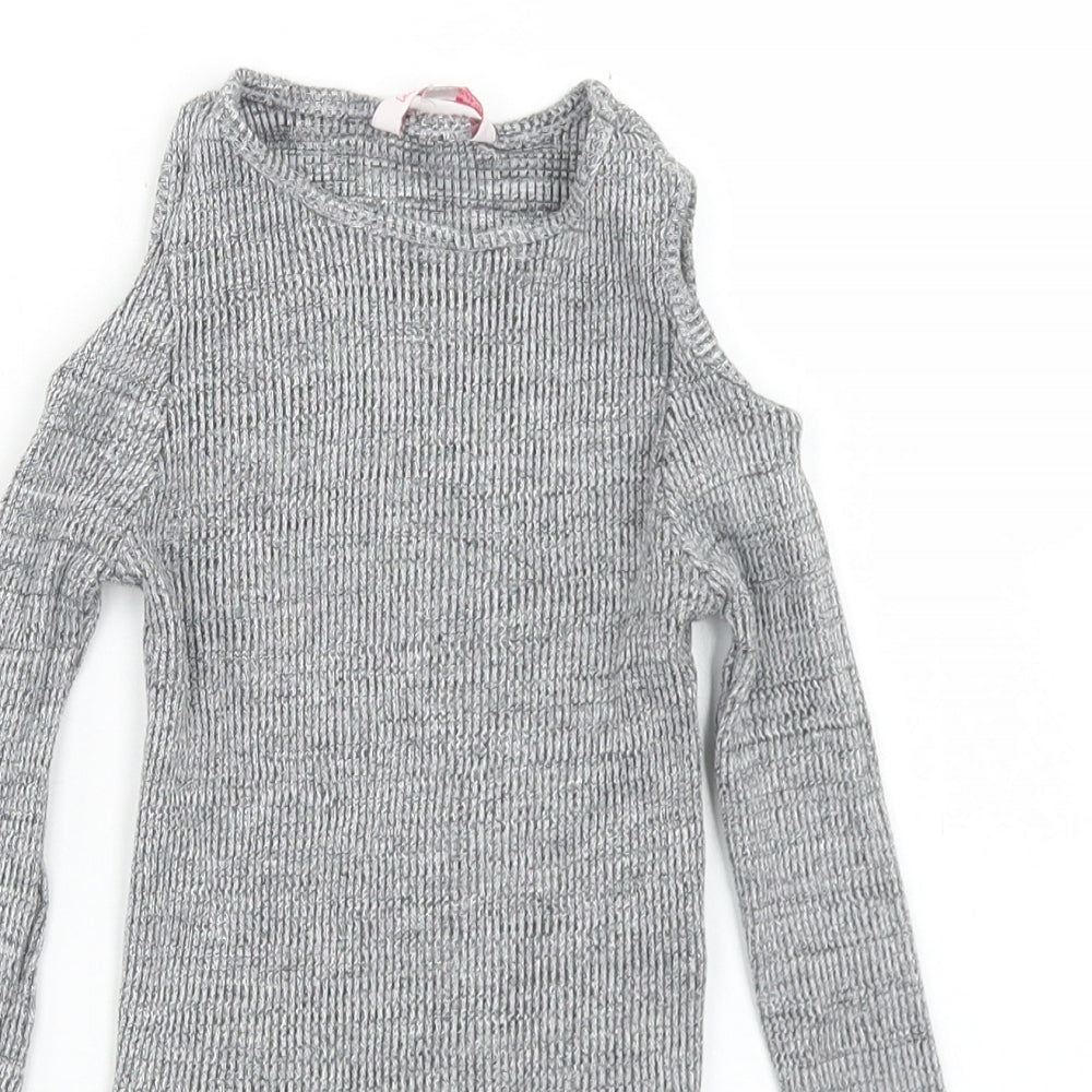 Miss E-vie Girls Grey  Cotton Cropped T-Shirt Size 7-8 Years Crew Neck  - Cold Shoulder