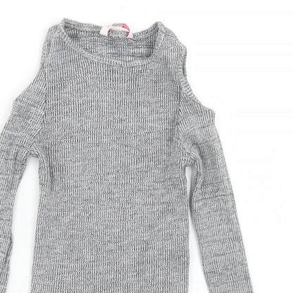 Miss E-vie Girls Grey  Cotton Cropped T-Shirt Size 7-8 Years Crew Neck  - Cold Shoulder