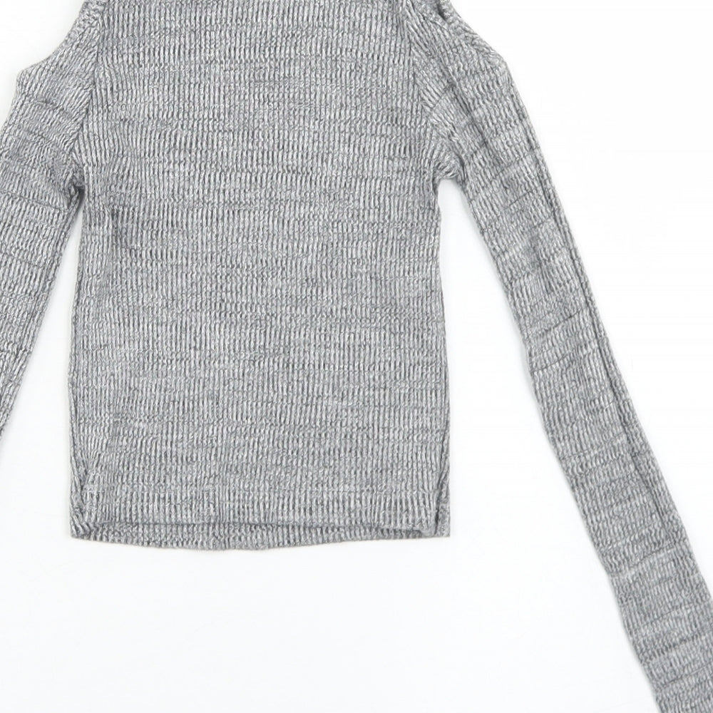 Miss E-vie Girls Grey  Cotton Cropped T-Shirt Size 7-8 Years Crew Neck  - Cold Shoulder