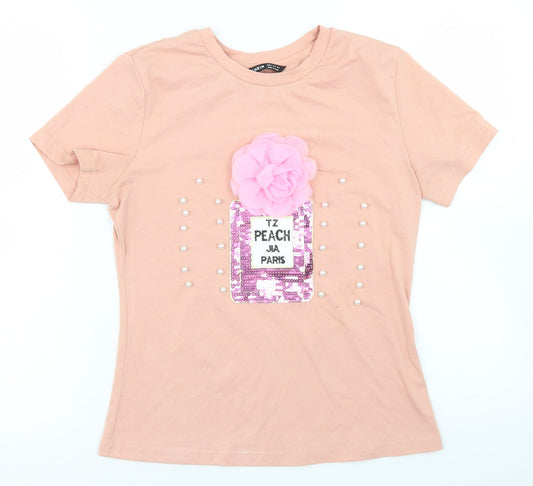 SheIn Womens Pink  Polyester Basic T-Shirt Size M Crew Neck - Perfume