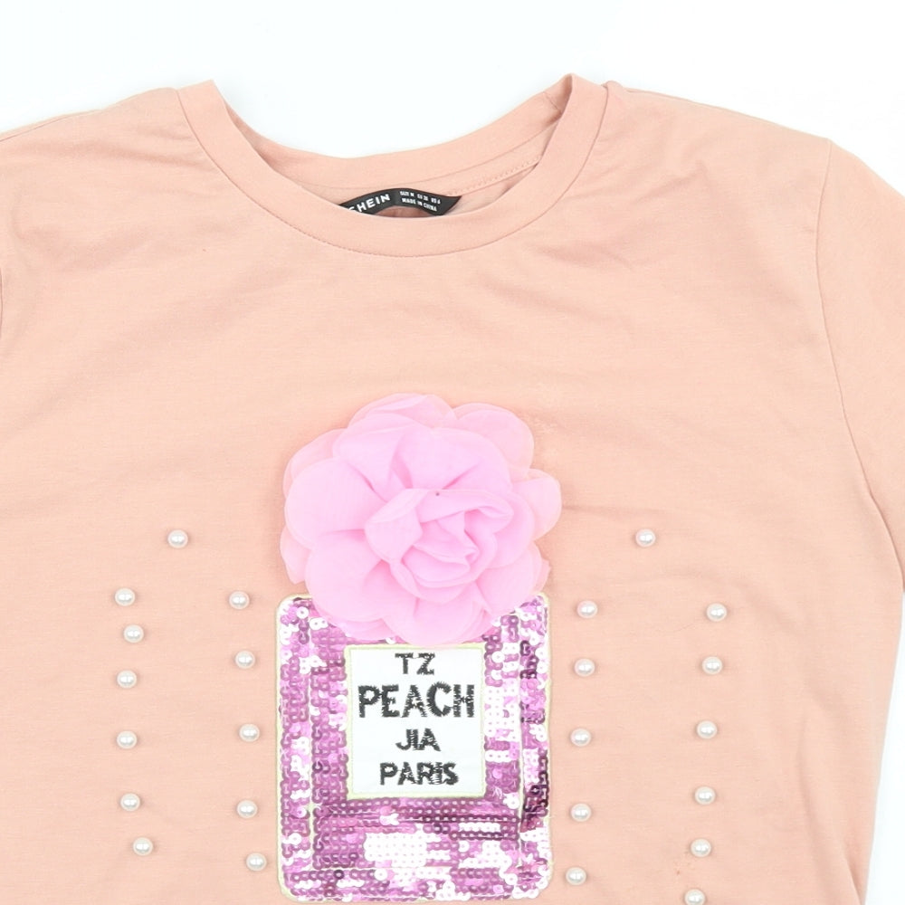SheIn Womens Pink  Polyester Basic T-Shirt Size M Crew Neck - Perfume