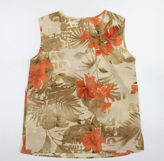 Basler Womens Beige Floral Polyester Basic Blouse Size 14 Round Neck