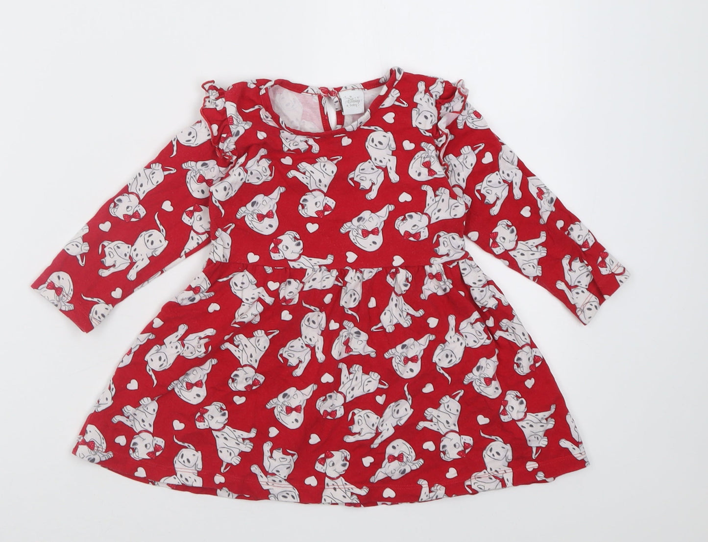 Matalan Girls Red Geometric Cotton A-Line  Size 12-18 Months  Crew Neck Pullover - 101 Dalmatians