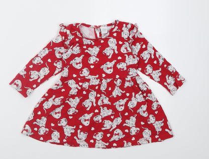 Matalan Girls Red Geometric Cotton A-Line  Size 12-18 Months  Crew Neck Pullover - 101 Dalmatians