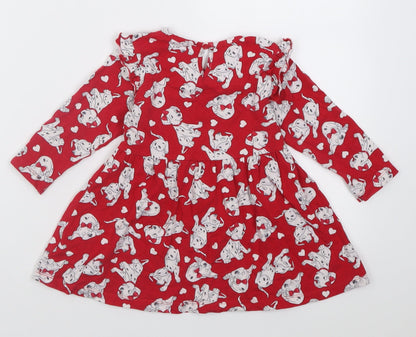 Matalan Girls Red Geometric Cotton A-Line  Size 12-18 Months  Crew Neck Pullover - 101 Dalmatians