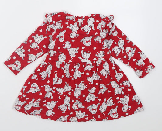 Matalan Girls Red Geometric Cotton A-Line  Size 12-18 Months  Crew Neck Pullover - 101 Dalmatians