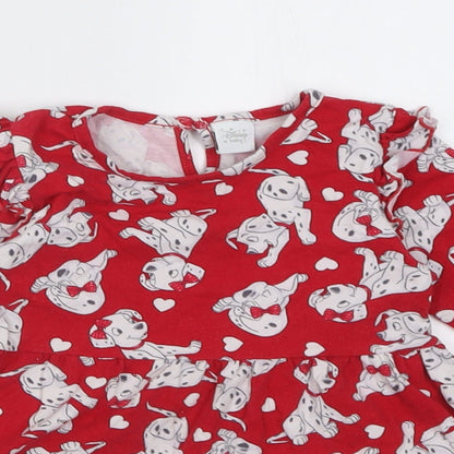 Matalan Girls Red Geometric Cotton A-Line  Size 12-18 Months  Crew Neck Pullover - 101 Dalmatians