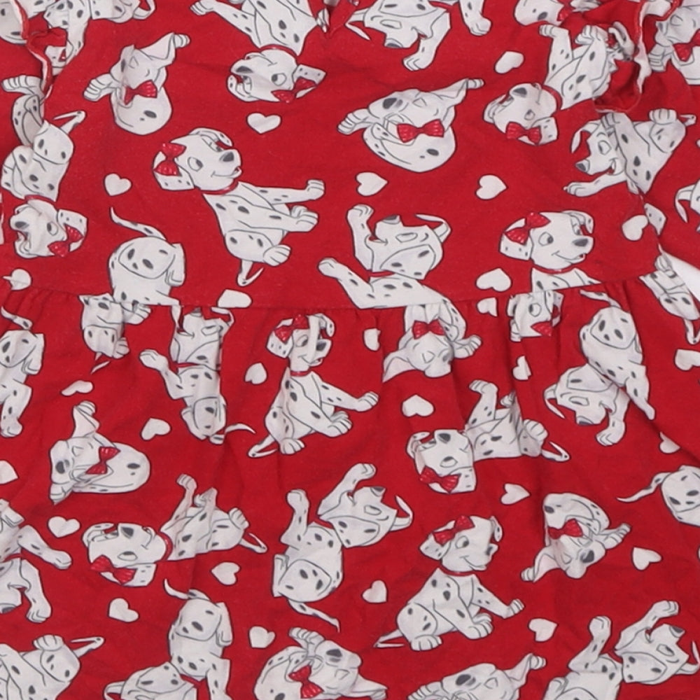 Matalan Girls Red Geometric Cotton A-Line  Size 12-18 Months  Crew Neck Pullover - 101 Dalmatians
