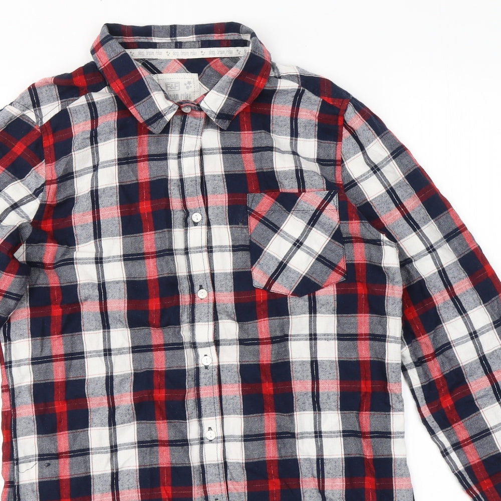 F&F Womens Blue Plaid Cotton Top Pyjama Top Size 6