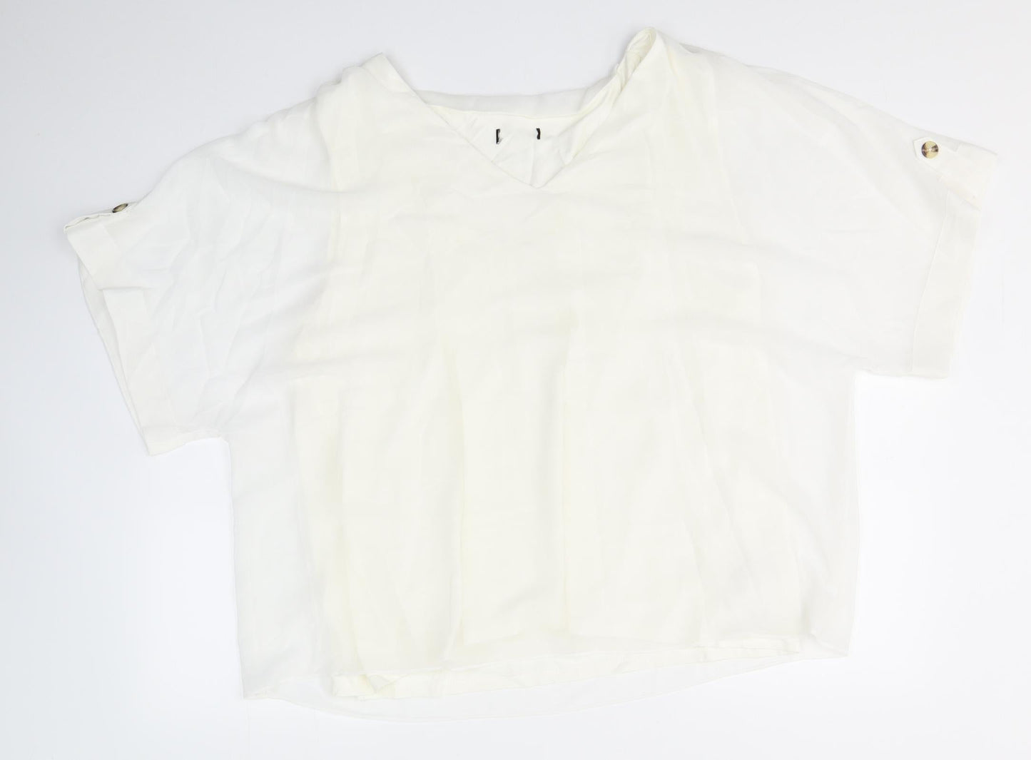 Preworn Womens White  Polyester Camisole Blouse Size L Round Neck