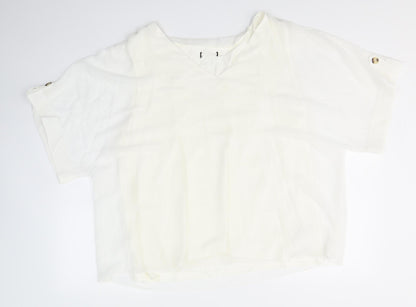 Preworn Womens White  Polyester Camisole Blouse Size L Round Neck