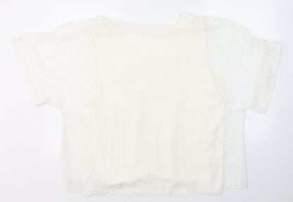 Preworn Womens White  Polyester Camisole Blouse Size L Round Neck
