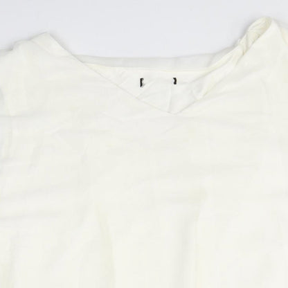 Preworn Womens White  Polyester Camisole Blouse Size L Round Neck