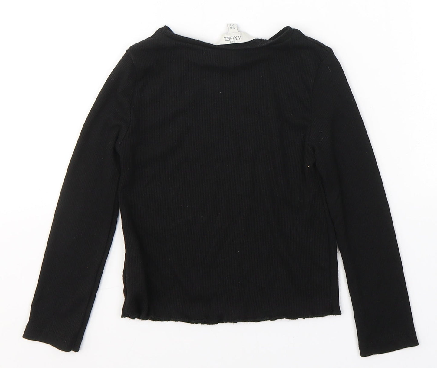 Angel Girls Black  Polyester Jersey Casual Size 3-4 Years Round Neck Pullover