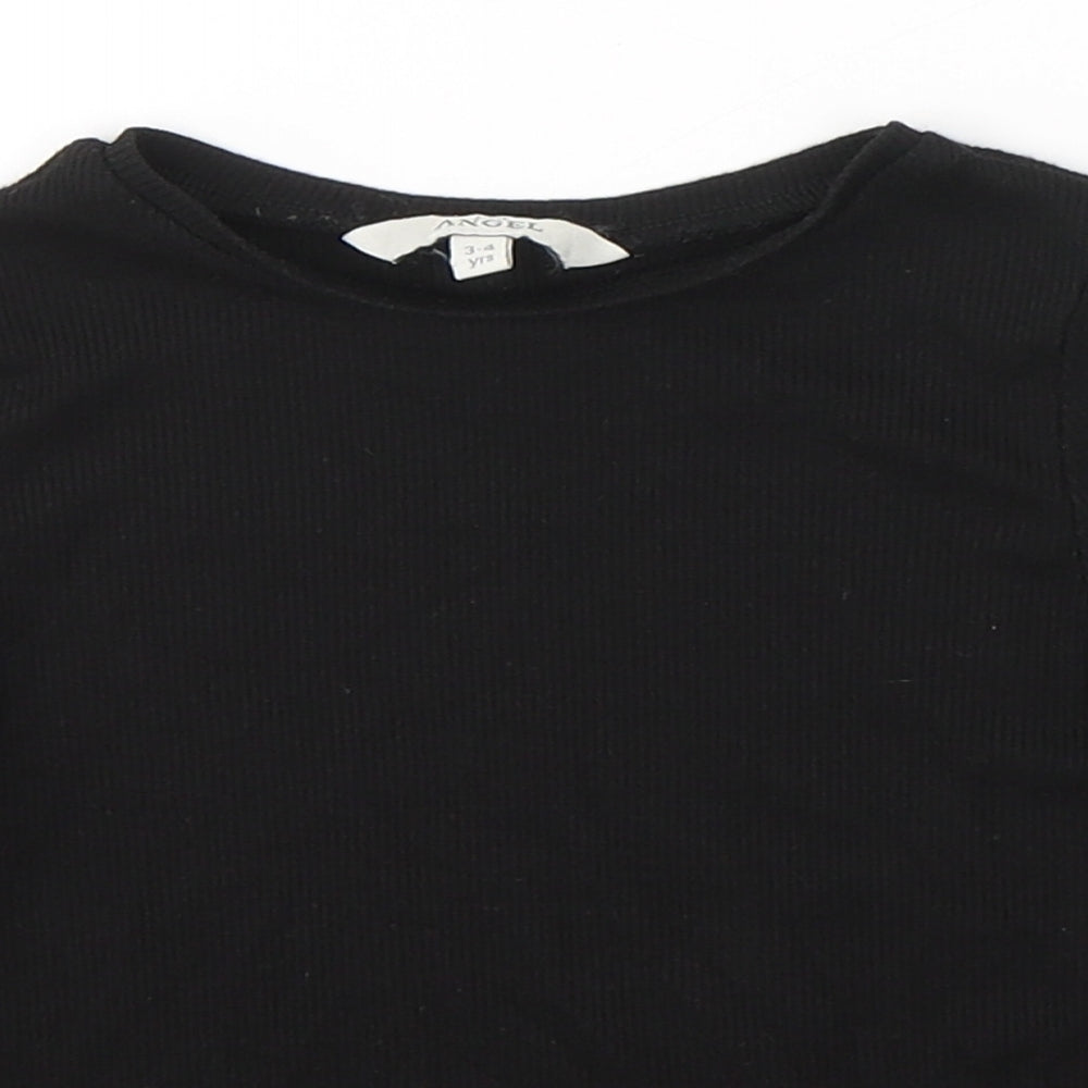 Angel Girls Black  Polyester Jersey Casual Size 3-4 Years Round Neck Pullover