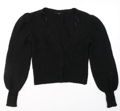 George Womens Black V-Neck  Acrylic Cardigan Jumper Size S