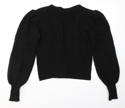 George Womens Black V-Neck  Acrylic Cardigan Jumper Size S