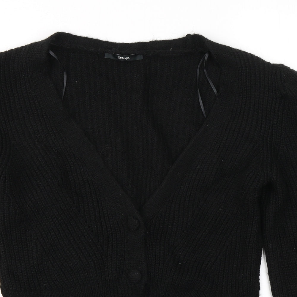 George Womens Black V-Neck  Acrylic Cardigan Jumper Size S