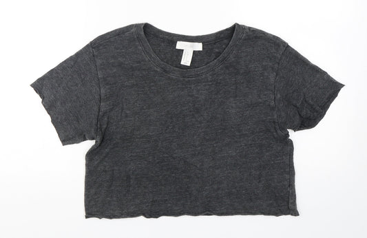 FOREVER 21 Womens Grey  Cotton Cropped T-Shirt Size S Round Neck