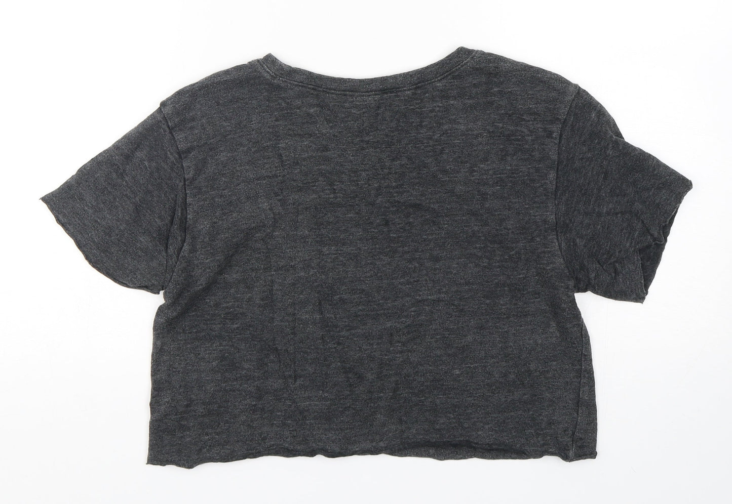 FOREVER 21 Womens Grey  Cotton Cropped T-Shirt Size S Round Neck