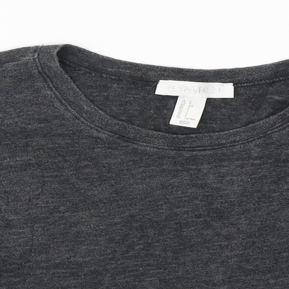 FOREVER 21 Womens Grey  Cotton Cropped T-Shirt Size S Round Neck