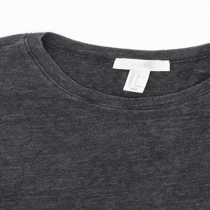 FOREVER 21 Womens Grey  Cotton Cropped T-Shirt Size S Round Neck