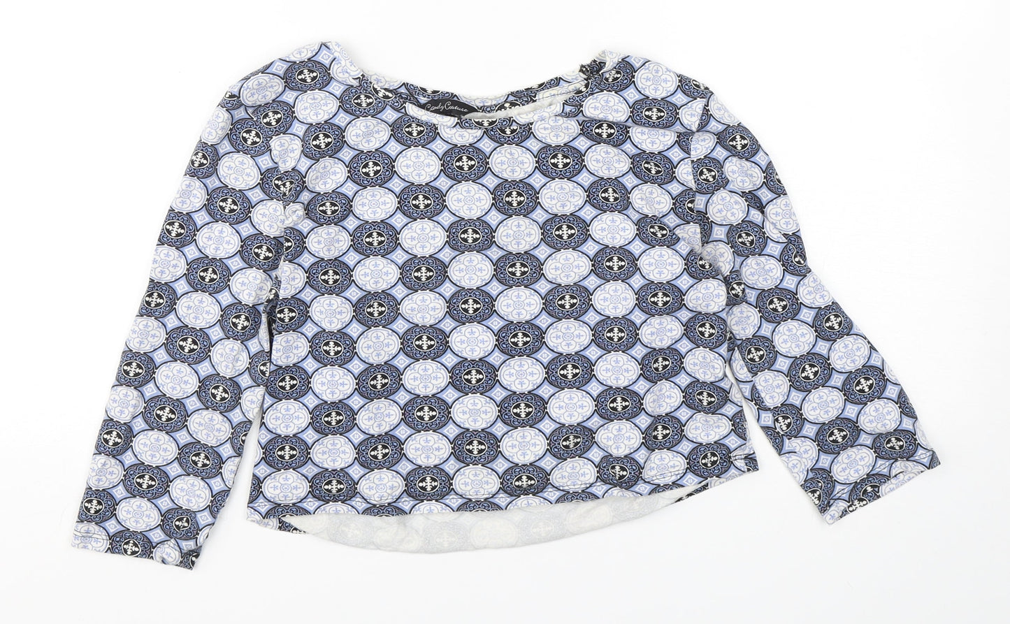 Candy Couture Girls Blue Geometric Cotton Basic T-Shirt Size 16 Years Round Neck Pullover