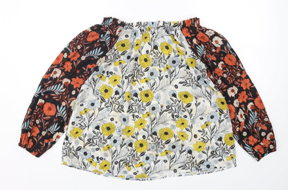 Boohoo Womens Multicoloured Floral Polyester Basic Blouse Size S Boat Neck