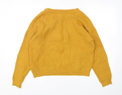 FOREVER 21 Womens Yellow V-Neck  Rayon Pullover Jumper Size M