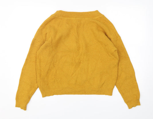 FOREVER 21 Womens Yellow V-Neck  Rayon Pullover Jumper Size M