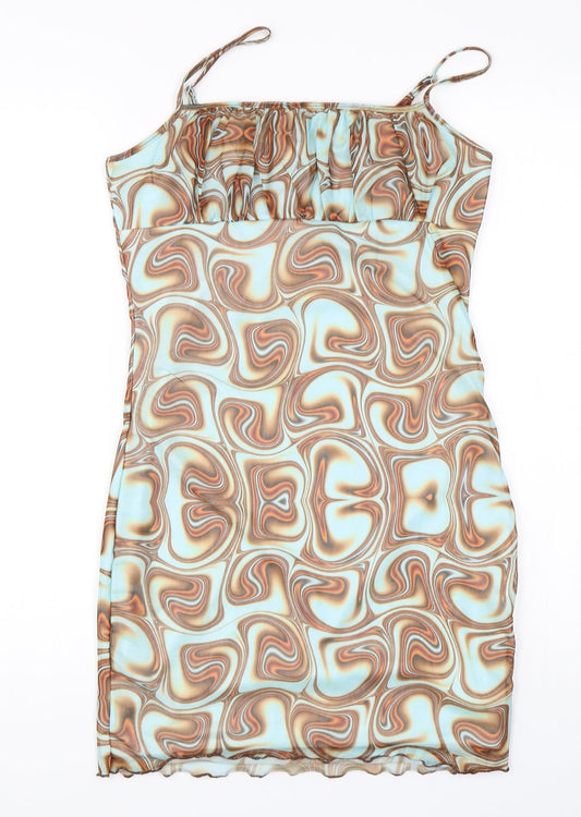 Shein  Womens Multicoloured Geometric Polyester Mini  Size 10  Square Neck Pullover