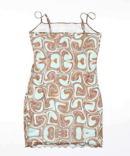 Shein  Womens Multicoloured Geometric Polyester Mini  Size 10  Square Neck Pullover