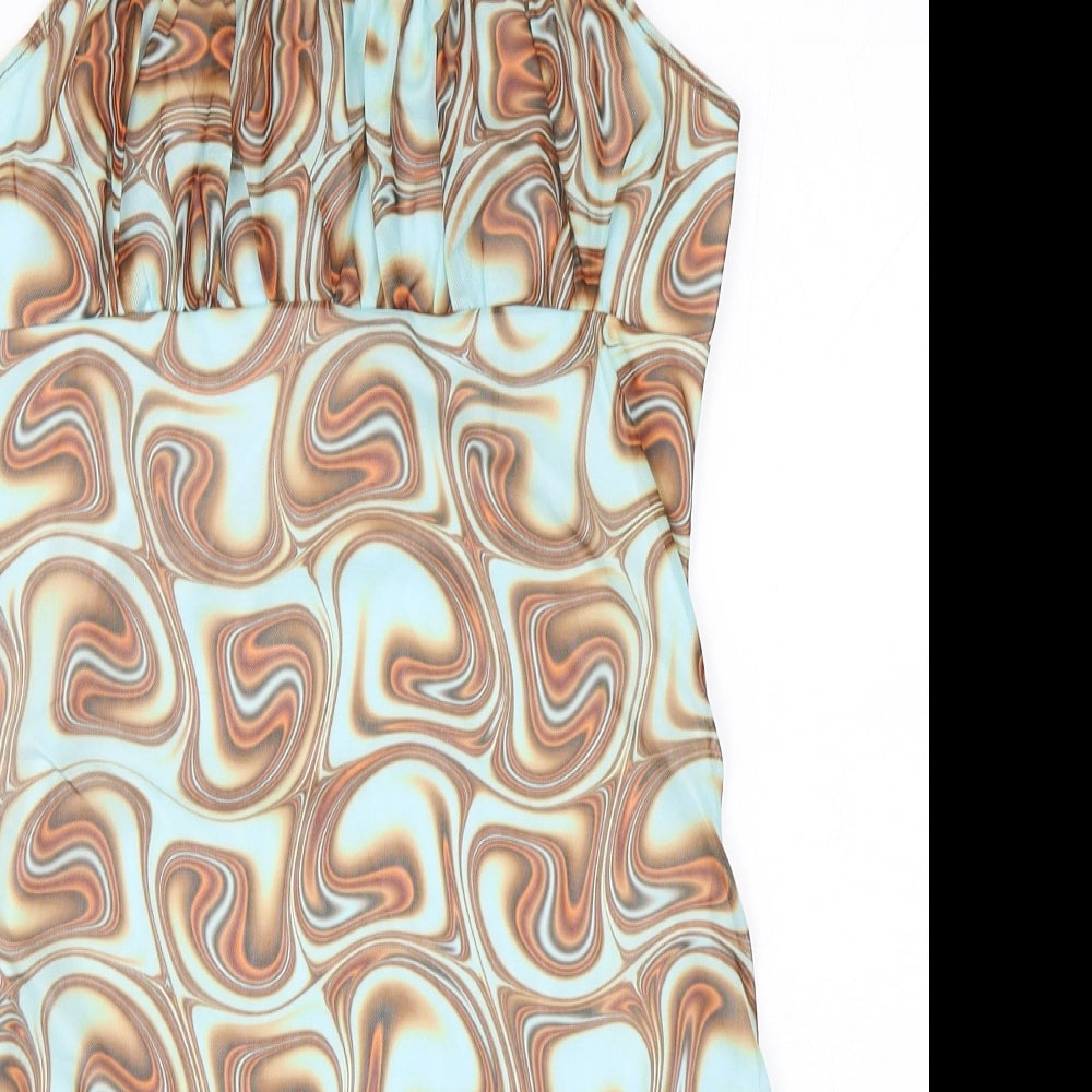 Shein  Womens Multicoloured Geometric Polyester Mini  Size 10  Square Neck Pullover